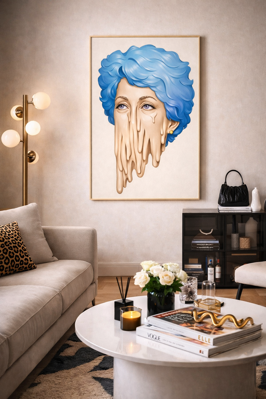 Surreal Melting Portrait Wall Art Print – Contemporary Illustration with Dreamlike Tension