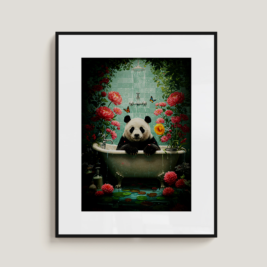 Whimsical Panda in Bathtub Art Print, Surreal Animal Wall Decor, Cute Funny Illustration, Playful Home - Image 3