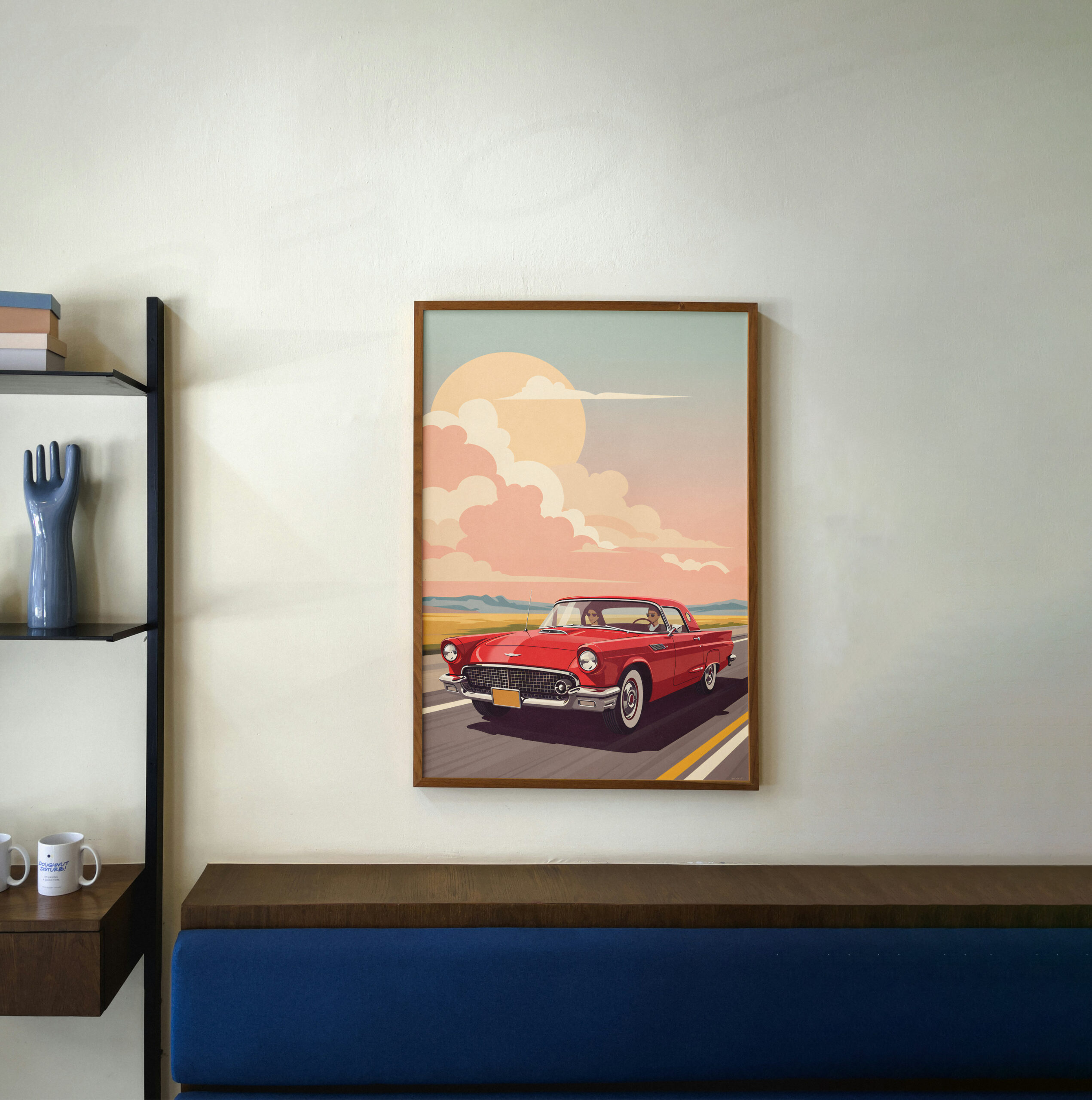 Retro Red Convertible Car Print, Mid-Century Road Trip Wall Art, Vintage Automobile Illustration - Image 3