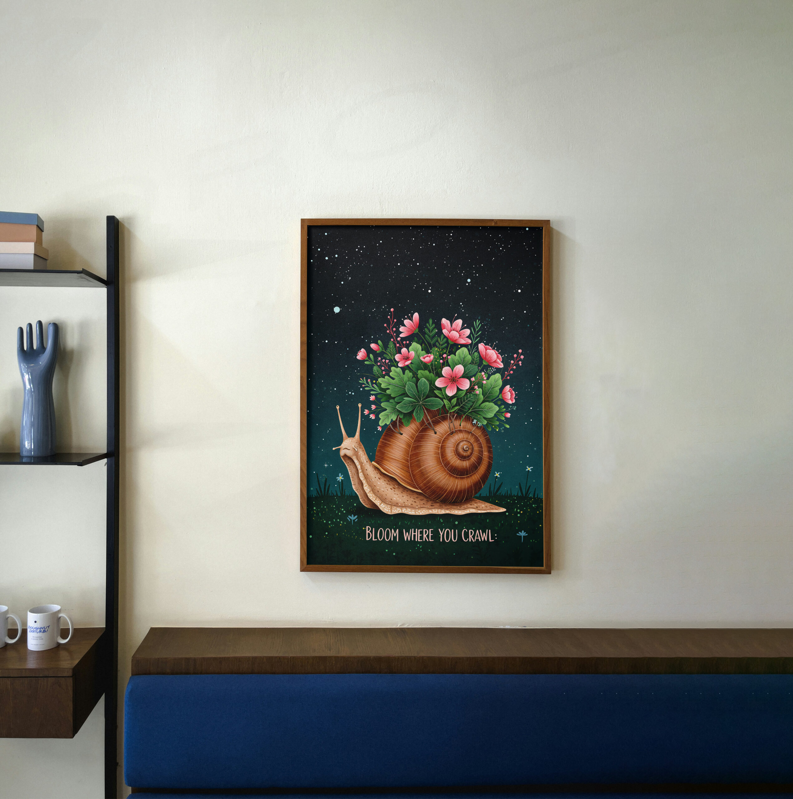 Whimsical Snail Wall Art | "Bloom Where You Crawl" Printable | Floral Night Sky Decor | Motivational Animal Poster - Image 4