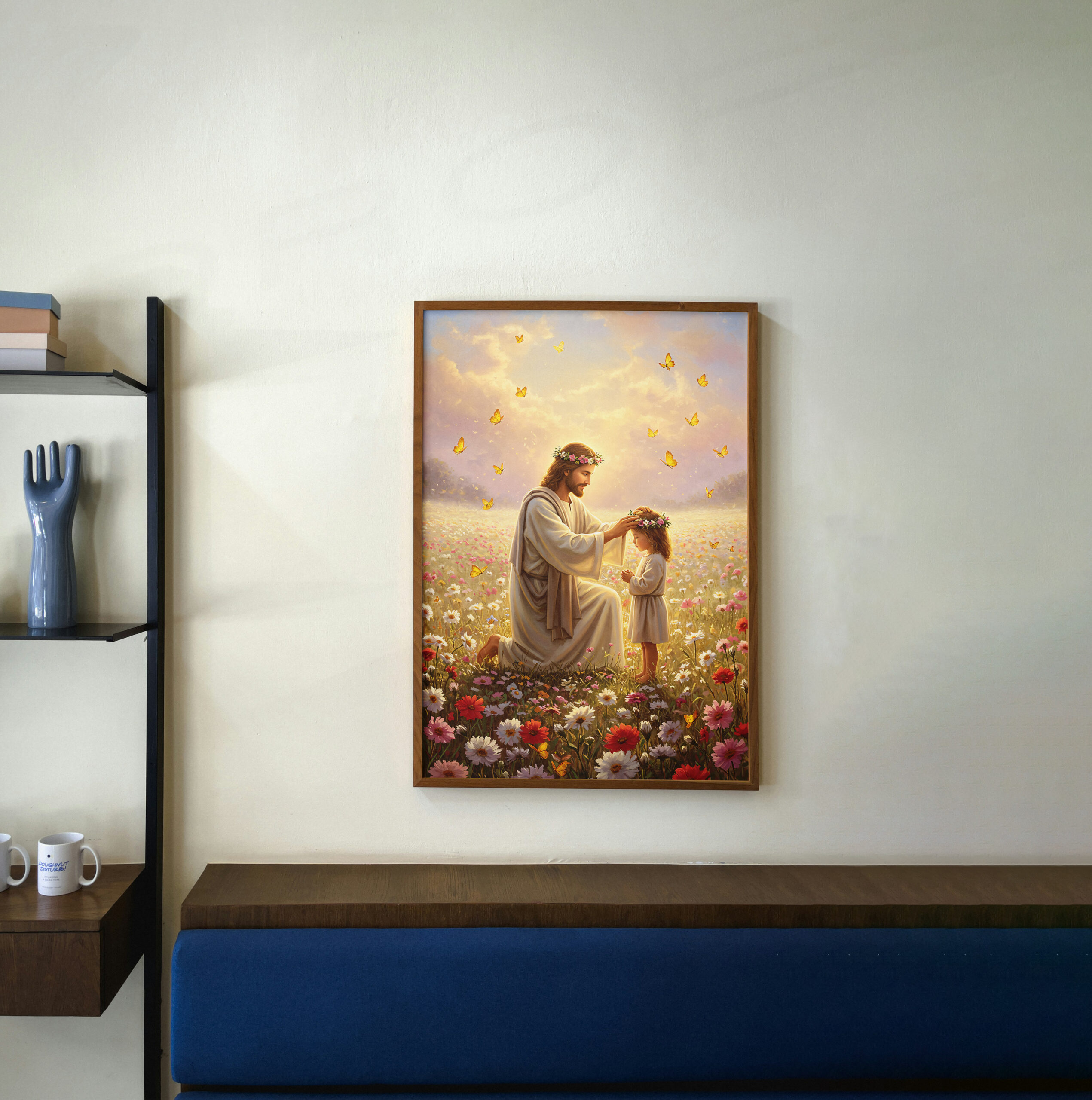 Christian Wall Art Jesus with Child in Flower Field | Inspirational Kids Print | Religious Poster for Faith & Grace Decor - Image 4