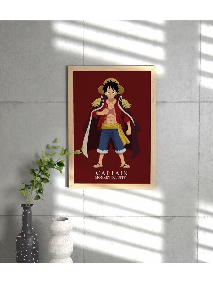 Anime Pirate Captain Wall Art Print | Straw Hat Hero Illustration | Power Pose Anime Artwork | Minimal Statement Wall Decor