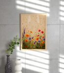Rainy Wildflower Field Art Print, Cottagecore Botanical Wall Decor, Purple & Yellow Flower Meadow