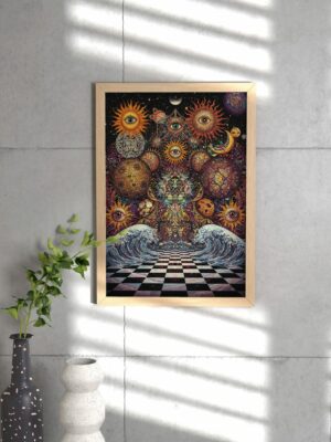 Psychedelic Eye Cosmos Print, Surreal Sacred Geometry Wall Art, Trippy Mystical Universe Illustration