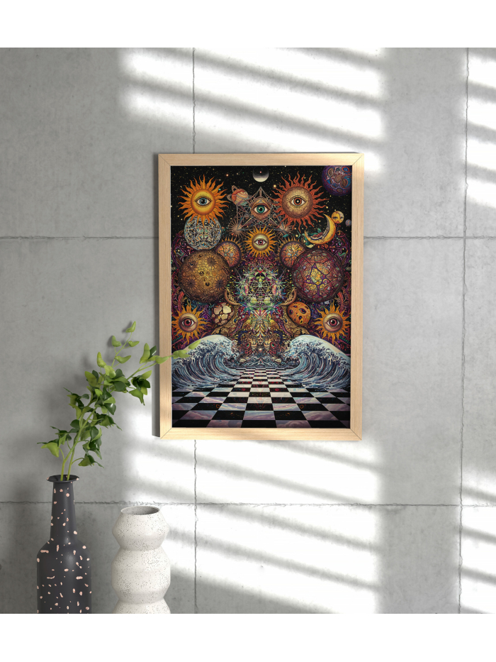 Psychedelic Eye Cosmos Print, Surreal Sacred Geometry Wall Art, Trippy Mystical Universe Illustration