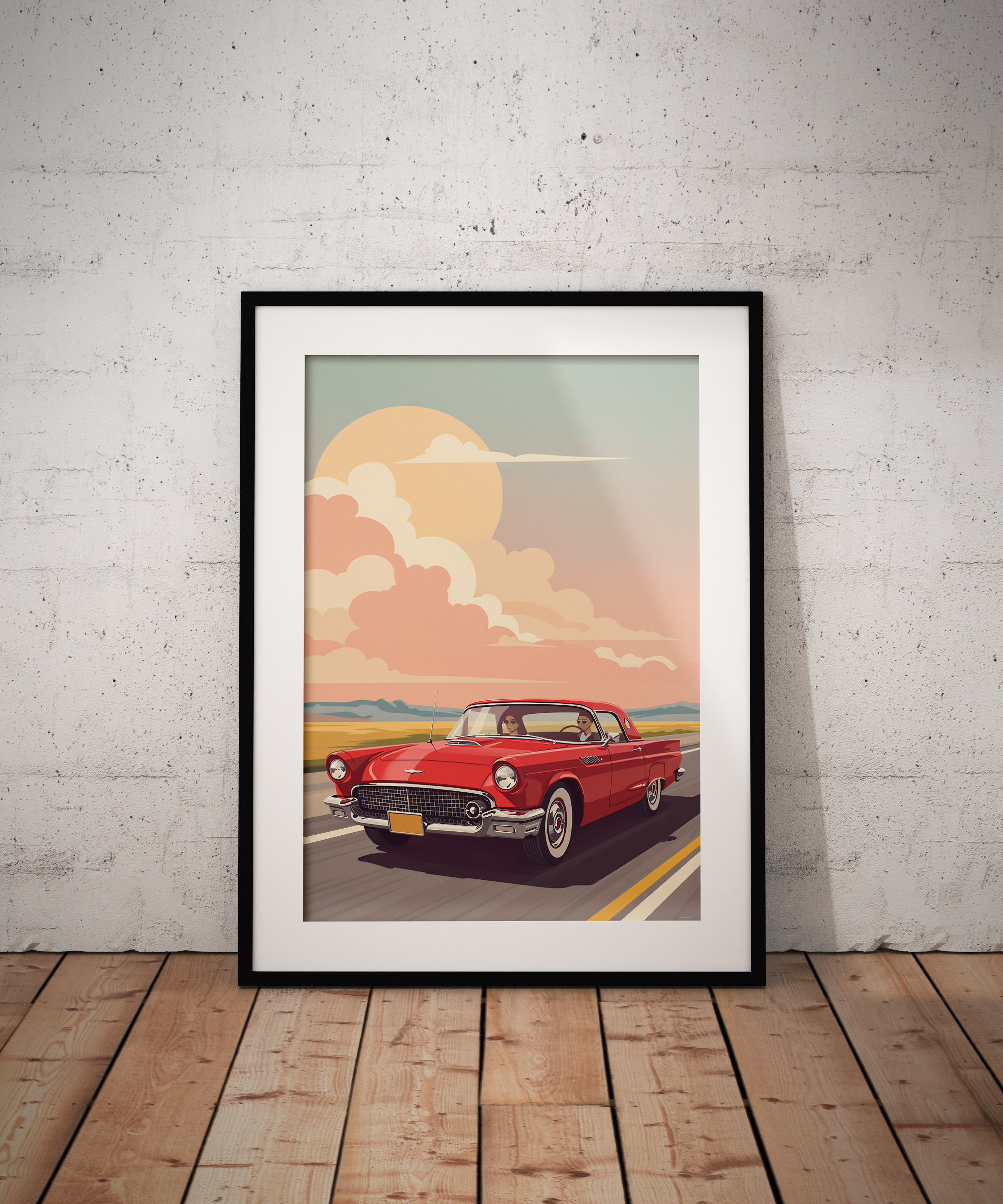 Retro Red Convertible Car Print, Mid-Century Road Trip Wall Art, Vintage Automobile Illustration - Image 5