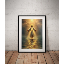 Jesus Walking on Water Art Print, Christian Wall Decor, Spiritual Religious Artwork, Faith-Based Gift, Heavenly Light Illustration