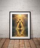Jesus Walking on Water Art Print, Christian Wall Decor, Spiritual Religious Artwork, Faith-Based Gift, Heavenly Light Illustration