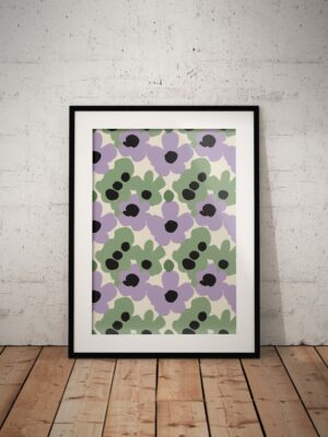 Retro Lilac Floral Print, Scandinavian Modern Wall Art, Minimalist Botanical Illustration, Pastel Home Decor