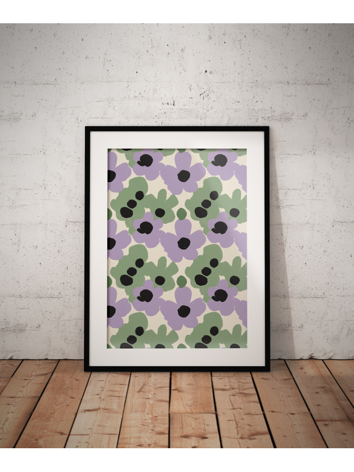 Retro Lilac Floral Print, Scandinavian Modern Wall Art, Minimalist Botanical Illustration, Pastel Home Decor