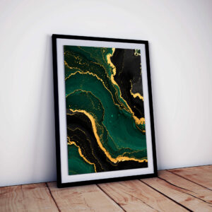 Emerald Gold Marble Art Print, Luxe Fluid Ink Texture Wall Decor, Elegant Green & Gold Abstract Design, Modern Digital Download