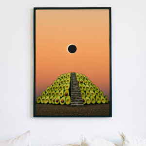 Surreal Avocado Pyramid Art Print, Whimsical Kitchen Wall Decor, Quirky Food Illustration