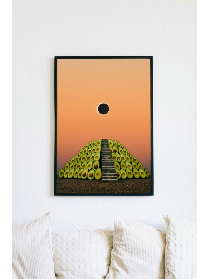 Surreal Avocado Pyramid Art Print, Whimsical Kitchen Wall Decor, Quirky Food Illustration