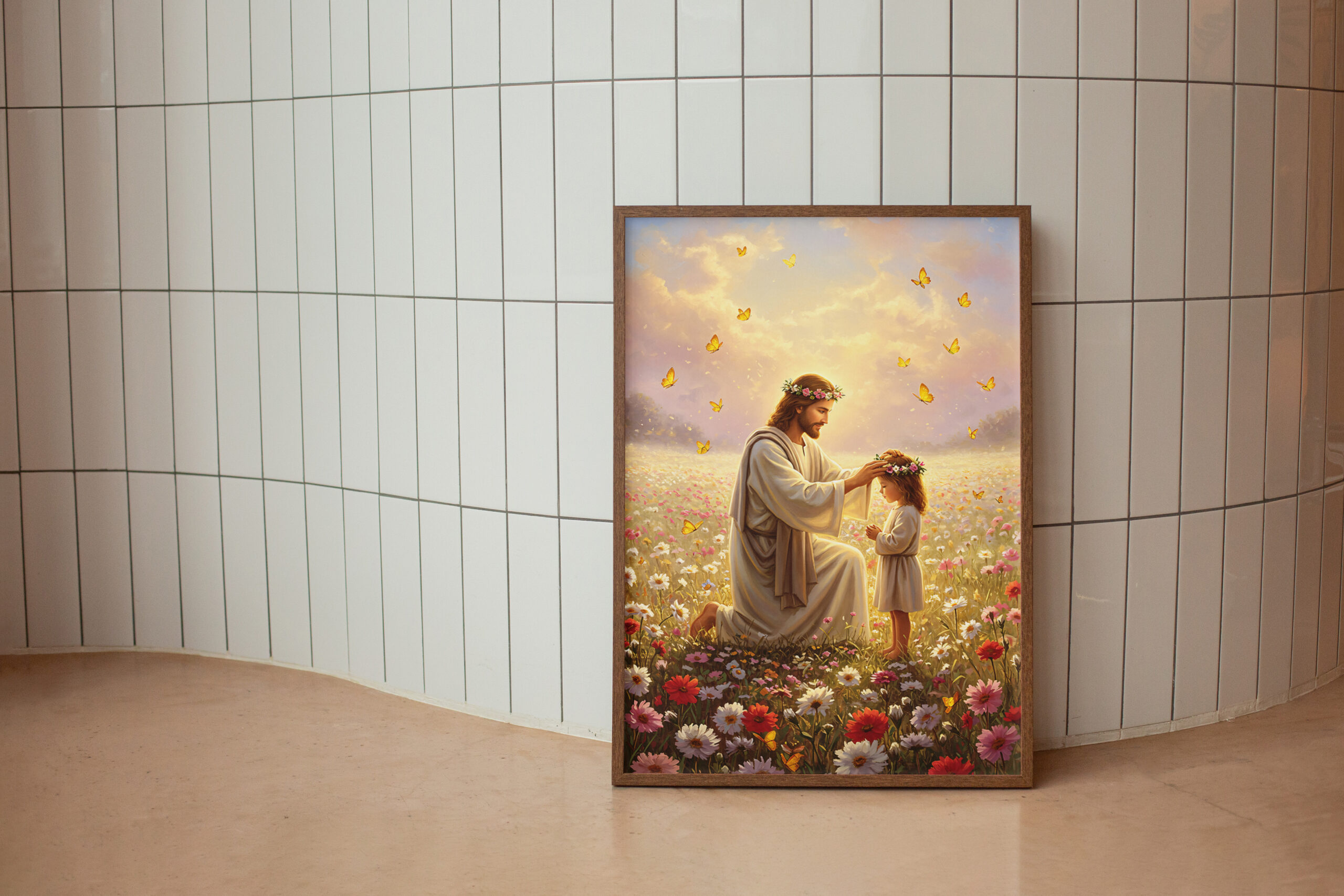 Christian Wall Art Jesus with Child in Flower Field | Inspirational Kids Print | Religious Poster for Faith & Grace Decor - Image 6