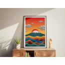 Mount Fuji Sunset Art Print, Japanese Landscape Wall Decor, Scenic Nature Illustration