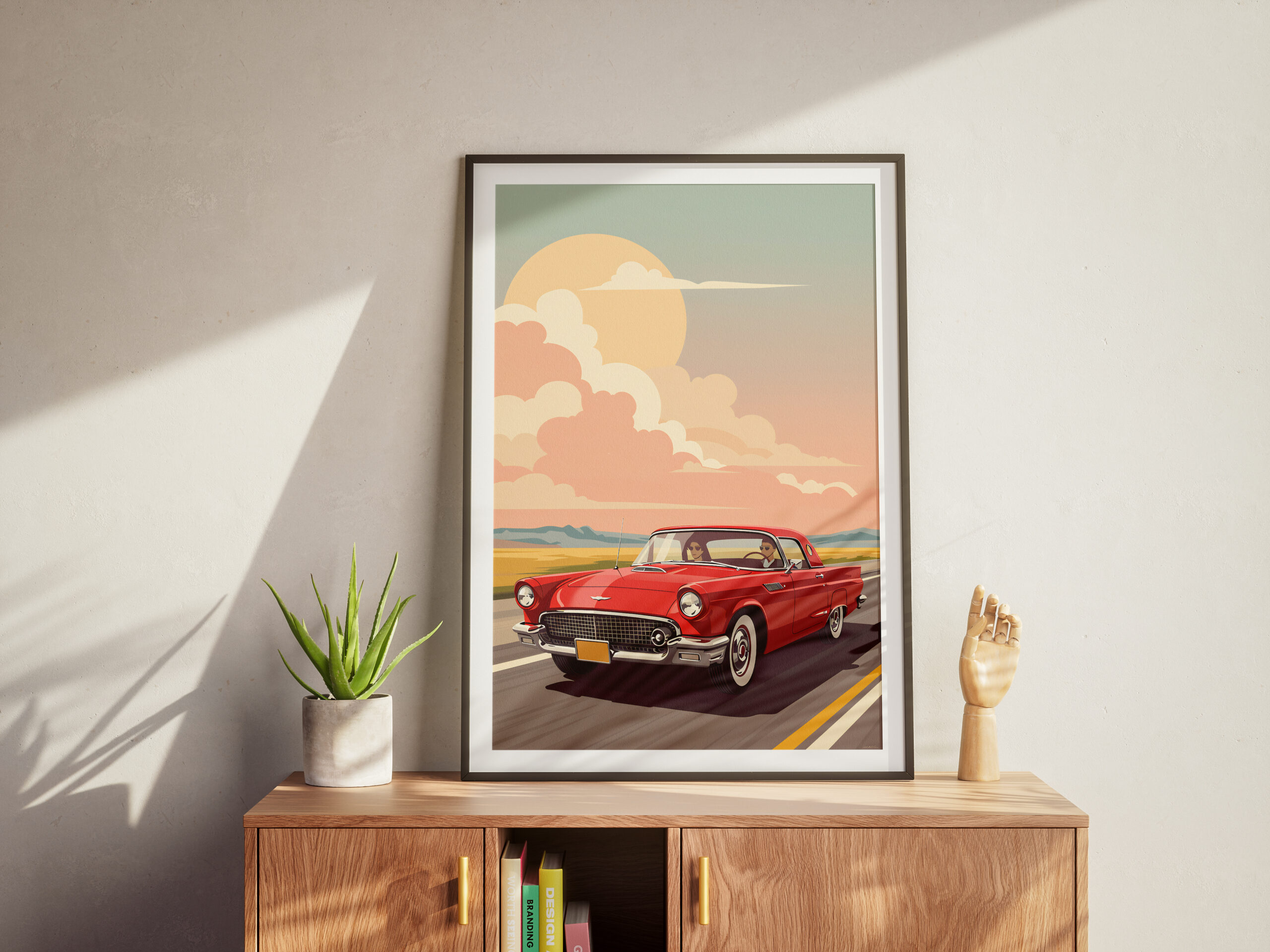 Retro Red Convertible Car Print, Mid-Century Road Trip Wall Art, Vintage Automobile Illustration - Image 7