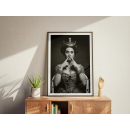 Funny Queen Portrait Wall Art – Whimsical Royalty Digital Print in Black and White