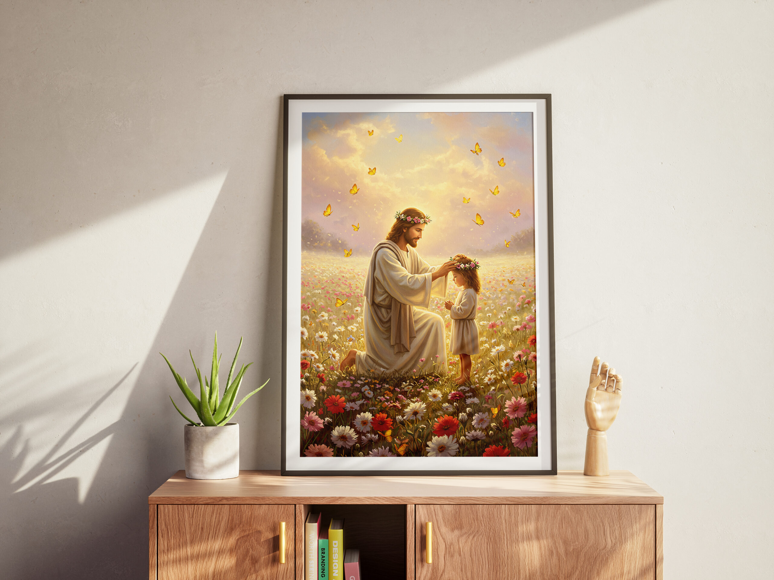 Christian Wall Art Jesus with Child in Flower Field | Inspirational Kids Print | Religious Poster for Faith & Grace Decor - Image 7