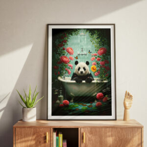 Whimsical Panda in Bathtub Art Print, Surreal Animal Wall Decor, Cute Funny Illustration, Playful Home