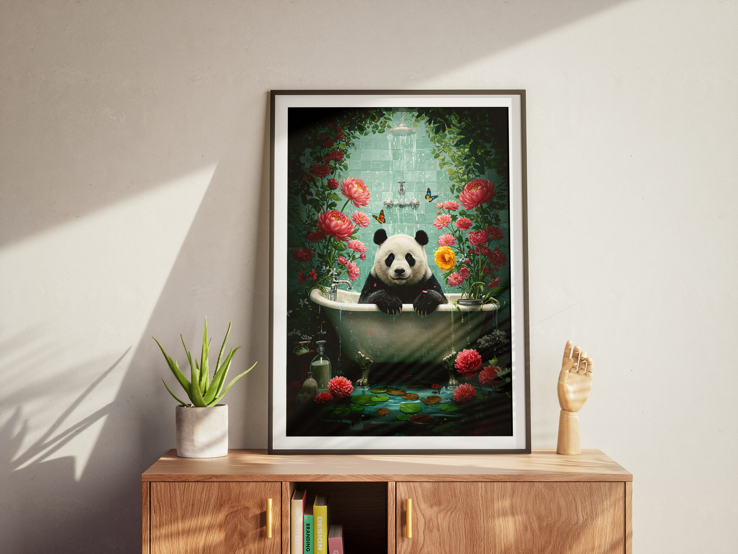 Whimsical Panda in Bathtub Art Print, Surreal Animal Wall Decor, Cute Funny Illustration, Playful Home