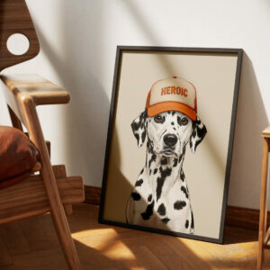 Dalmatian Wall Art | Heroic Dog Printable | Digital Dog Portrait | Dog Hat Art Print | Modern Animal Decor | Dalmatian Illustration