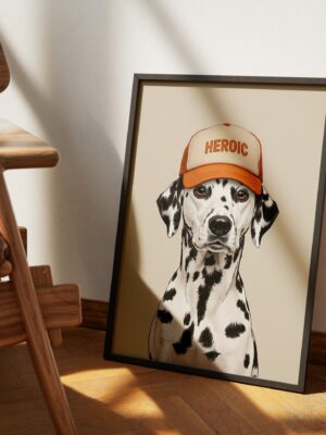 Dalmatian Wall Art | Heroic Dog Printable | Digital Dog Portrait | Dog Hat Art Print | Modern Animal Decor | Dalmatian Illustration