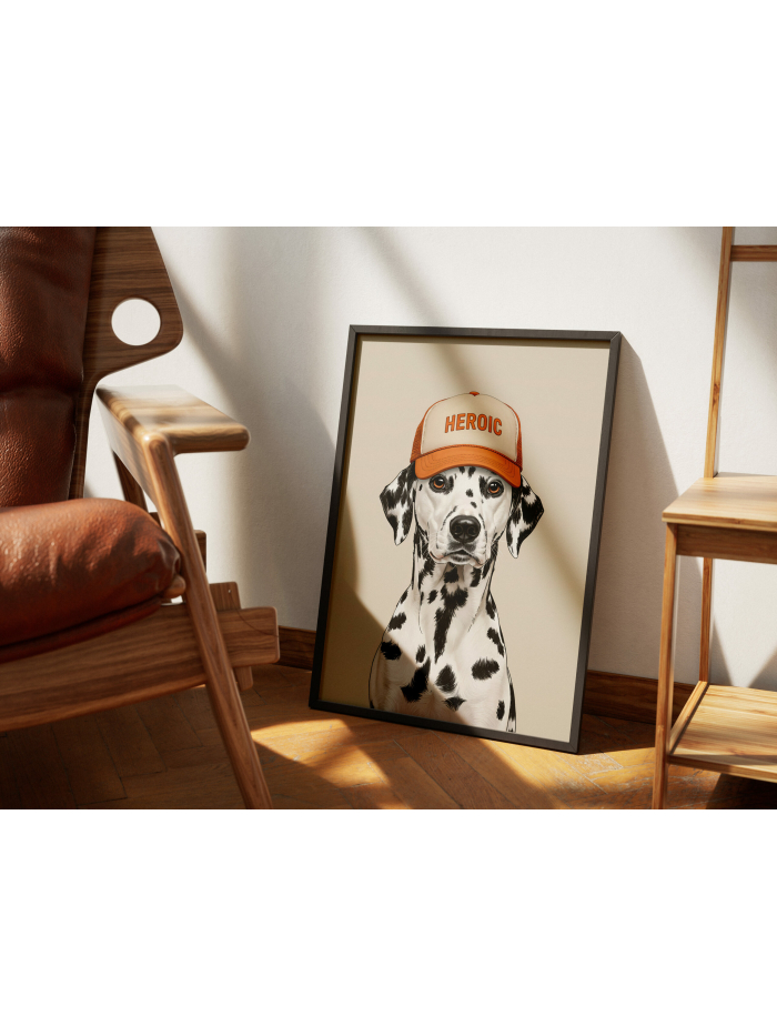 Dalmatian Wall Art | Heroic Dog Printable | Digital Dog Portrait | Dog Hat Art Print | Modern Animal Decor | Dalmatian Illustration