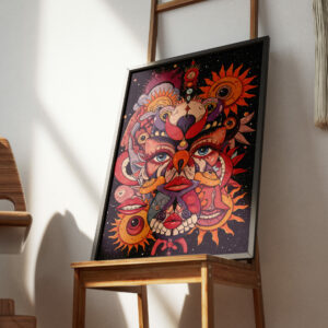 Psychedelic Cosmic Face Art Print, Surreal Universe Wall Decor, Trippy Galaxy Illustration, Mystical Aesthetic