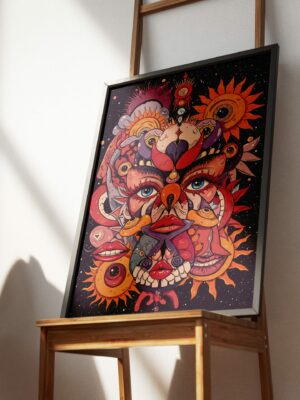 Psychedelic Cosmic Face Art Print, Surreal Universe Wall Decor, Trippy Galaxy Illustration, Mystical Aesthetic