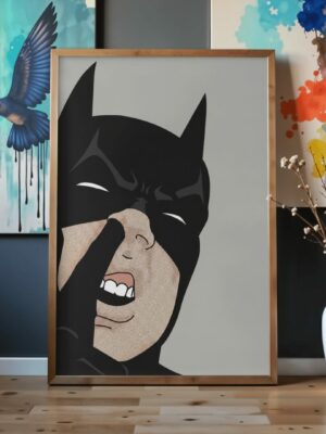 Dark Knight Facepalm Wall Art – Minimalist Superhero Illustration Print