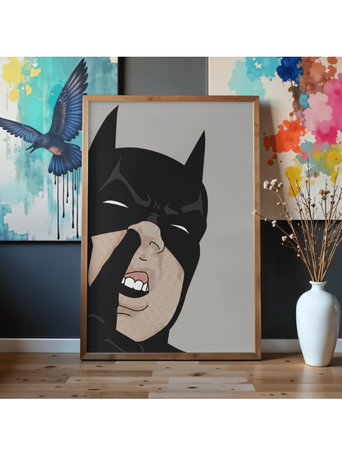 Dark Knight Facepalm Wall Art – Minimalist Superhero Illustration Print