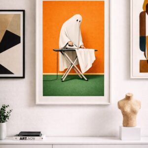 Funny Ghost Wall Art Print, Surreal Humor Illustration, Minimalist Contemporary Wall Decor, Playful Modern Art Poster