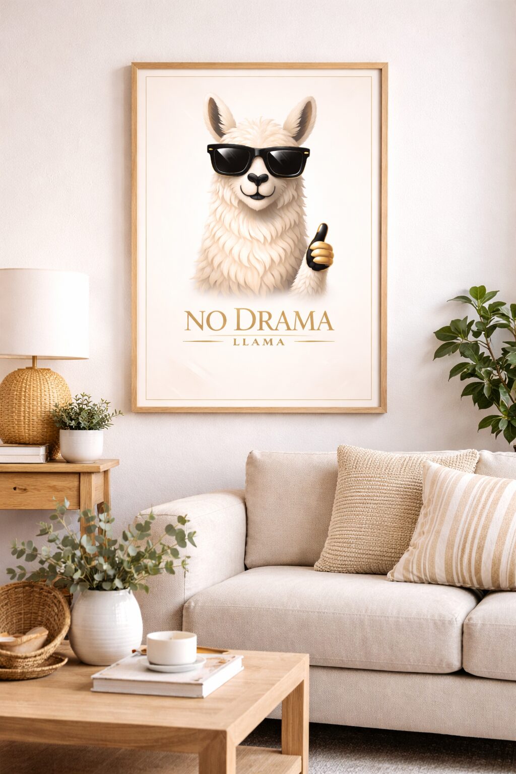 No Drama Llama Wall Art Print, Cool Llama Poster with Sunglasses, Funny Motivational Animal Decor