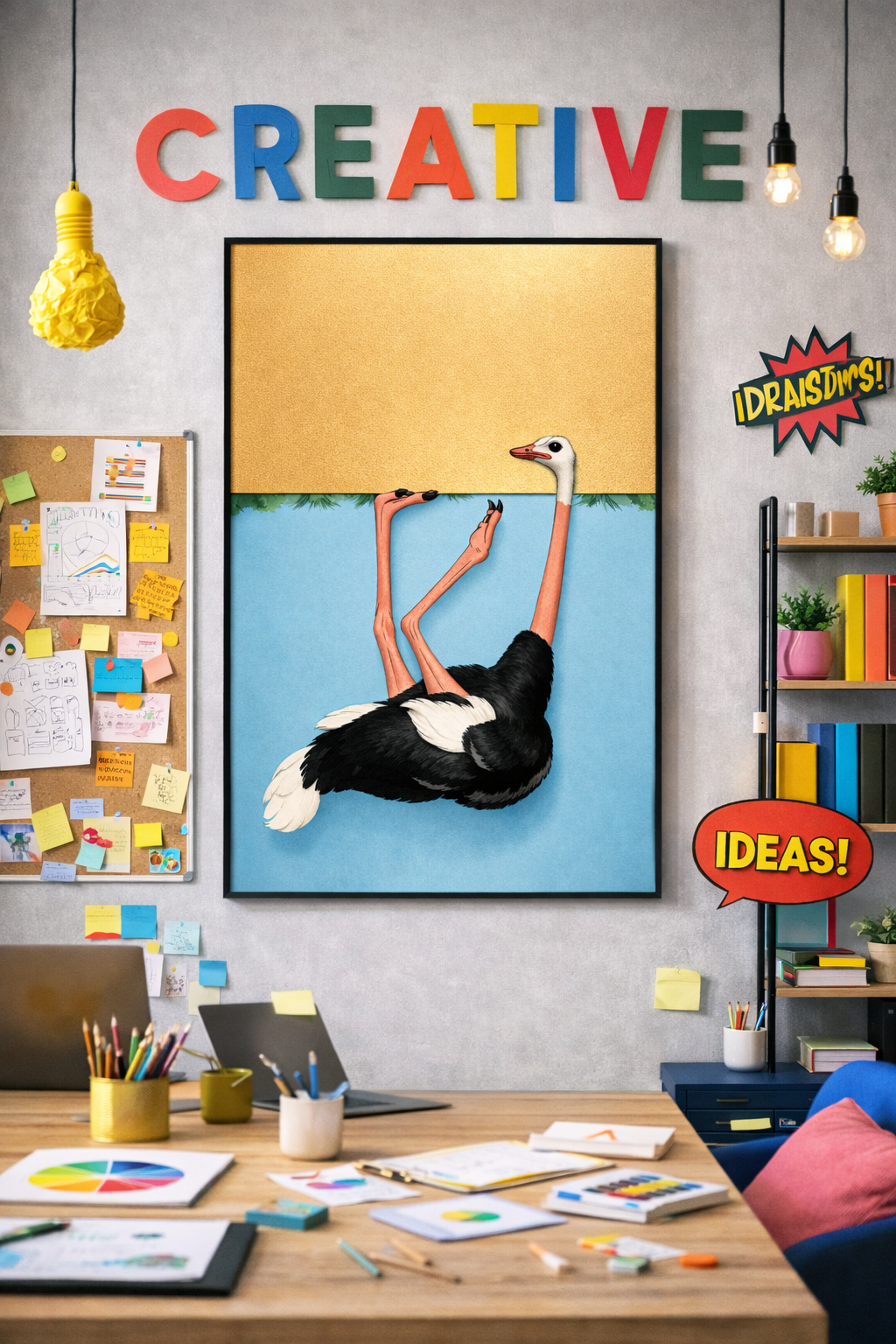 Ostrich Illustration Wall Art – Playful Surreal Animal Print for Modern Home & Creative Interior Decor