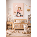 Roller Skating Cat Wall Art Print – Cute Animal Illustration for Kids Room, Nursery & Modern Home Decor