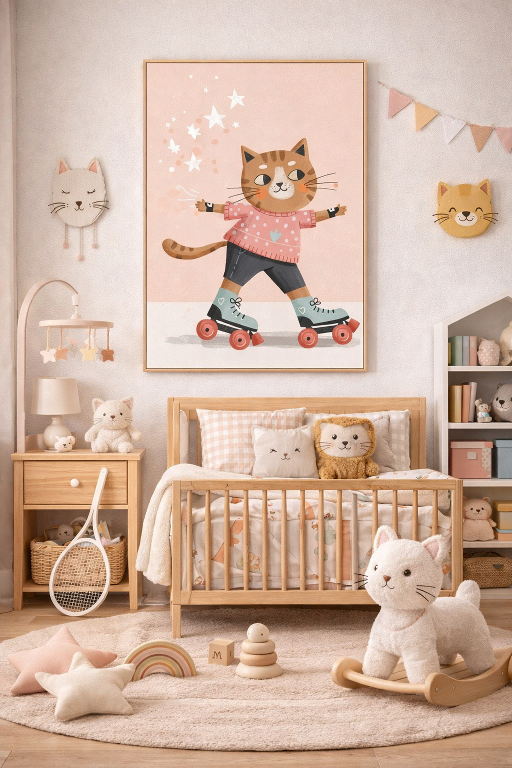 Roller Skating Cat Wall Art Print β Cute Animal Illustration for Kids Room, Nursery & Modern Home Decor