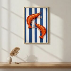 Shrimp Cocktail Wall Art Print – Playful Seafood Illustration with Mediterranean Bistro Vibe