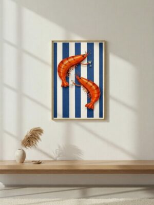 Shrimp Cocktail Wall Art Print – Playful Seafood Illustration with Mediterranean Bistro Vibe