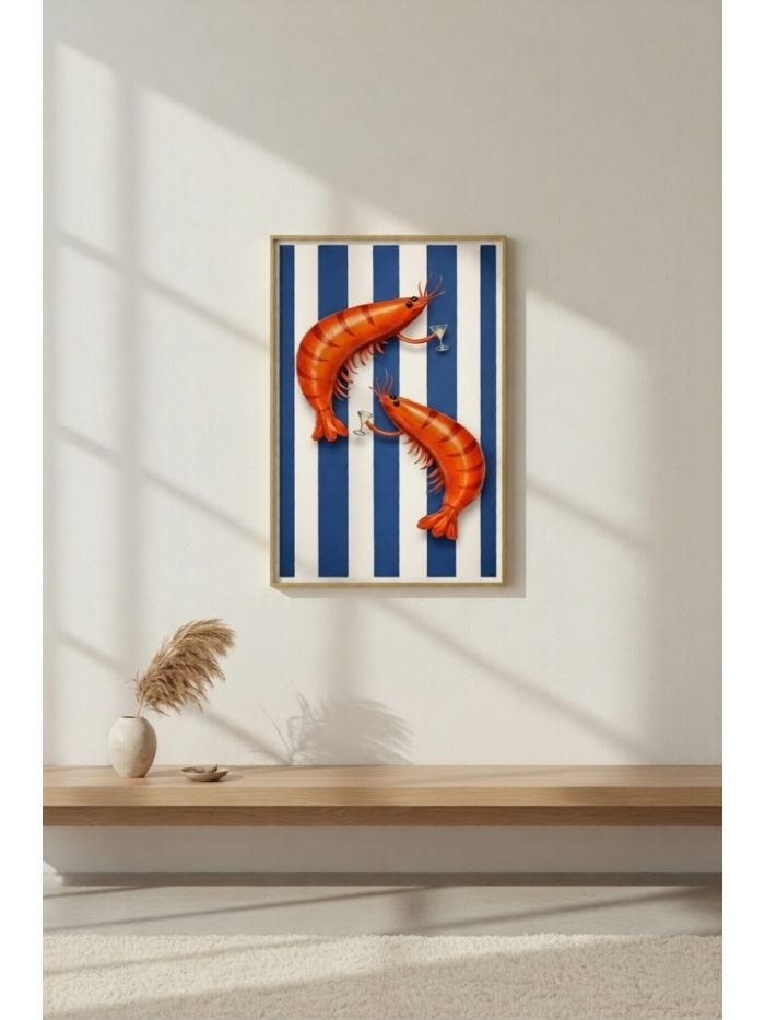 Shrimp Cocktail Wall Art Print – Playful Seafood Illustration with Mediterranean Bistro Vibe