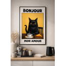 Bonjour Mon Amour Wall Art – French Café Cat Illustration Print