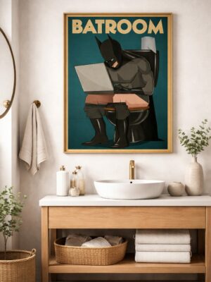 Bathroom Break Superhero – Humorous Bathroom Wall Art Print