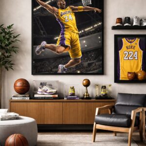 Kobe Bryant Los Angeles Lakers Wall Art – Iconic NBA Dunk Illustration | Black Mamba Basketball Artwork