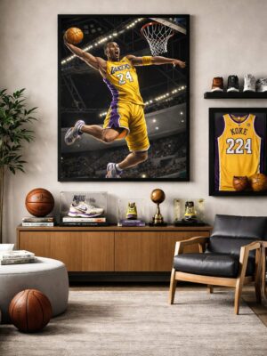 Kobe Bryant Los Angeles Lakers Wall Art – Iconic NBA Dunk Illustration | Black Mamba Basketball Artwork