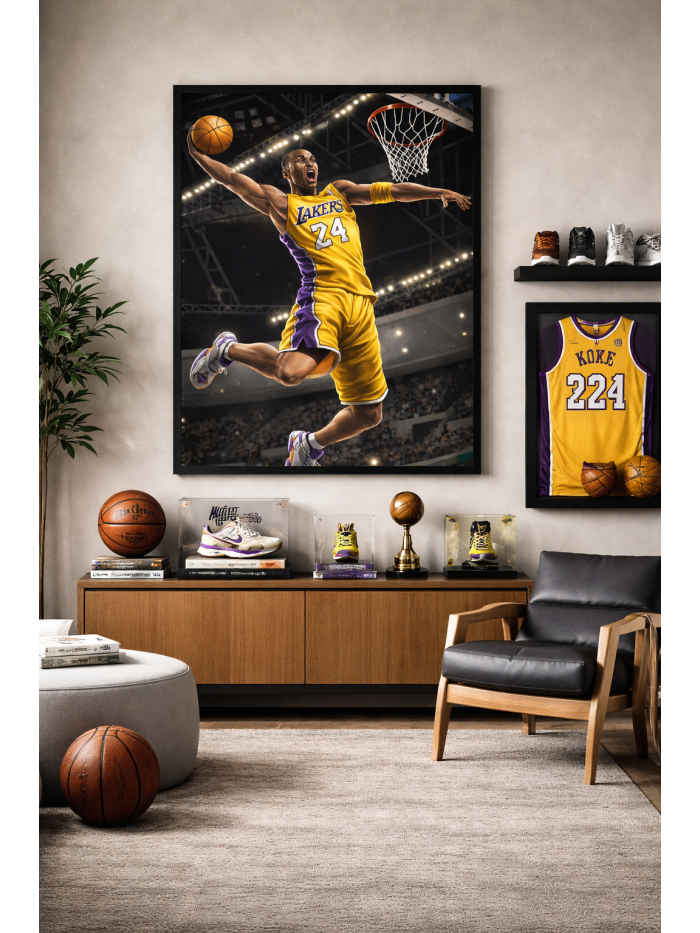Kobe Bryant Los Angeles Lakers Wall Art – Iconic NBA Dunk Illustration | Black Mamba Basketball Artwork