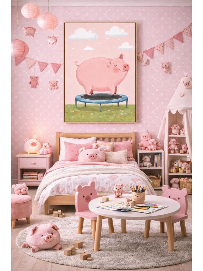 Whimsical Pig Wall Art Print – Cute Animal Illustration for Nursery, Kids Room & Playroom Decor