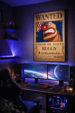 Buggy the Clown Wanted Poster – One Piece Anime Wall Art Print | Vintage Pirate Bounty Artwork