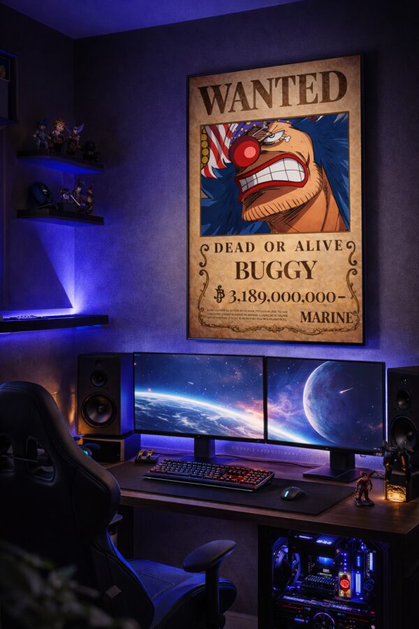 Buggy the Clown Wanted Poster – One Piece Anime Wall Art Print | Vintage Pirate Bounty Artwork