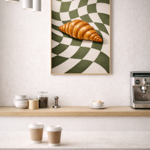 Croissant Wall Art Print – Modern French Food Illustration with Graphic Pattern