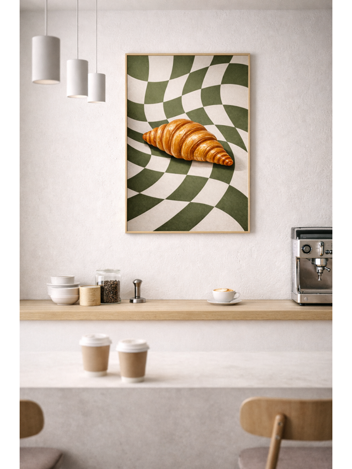 Croissant Wall Art Print – Modern French Food Illustration with Graphic Pattern