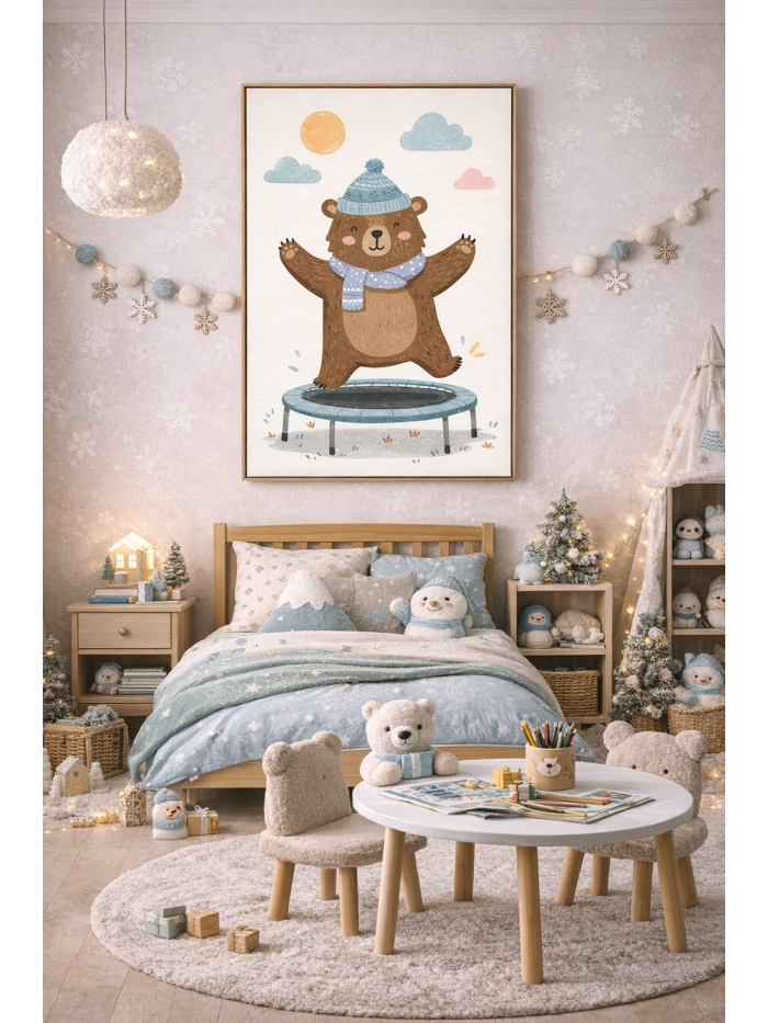 Whimsical Bear Wall Art Print – Cute Animal Illustration for Nursery, Kids Room & Playroom Decor